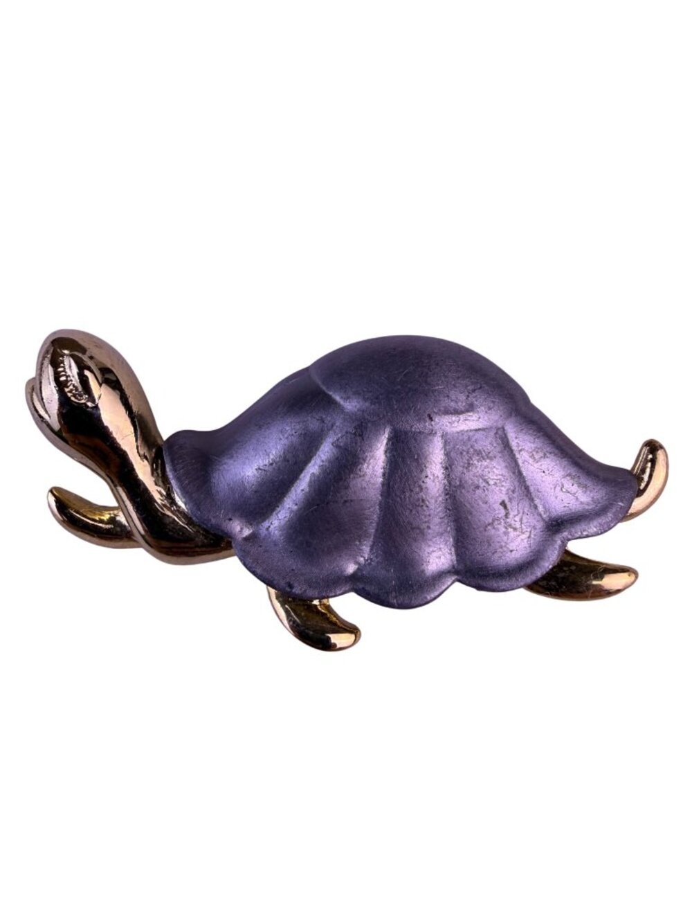 Vintage  Two-Tone Metal Turtle Brooch Stylish Glossy Purple & Gold Pin